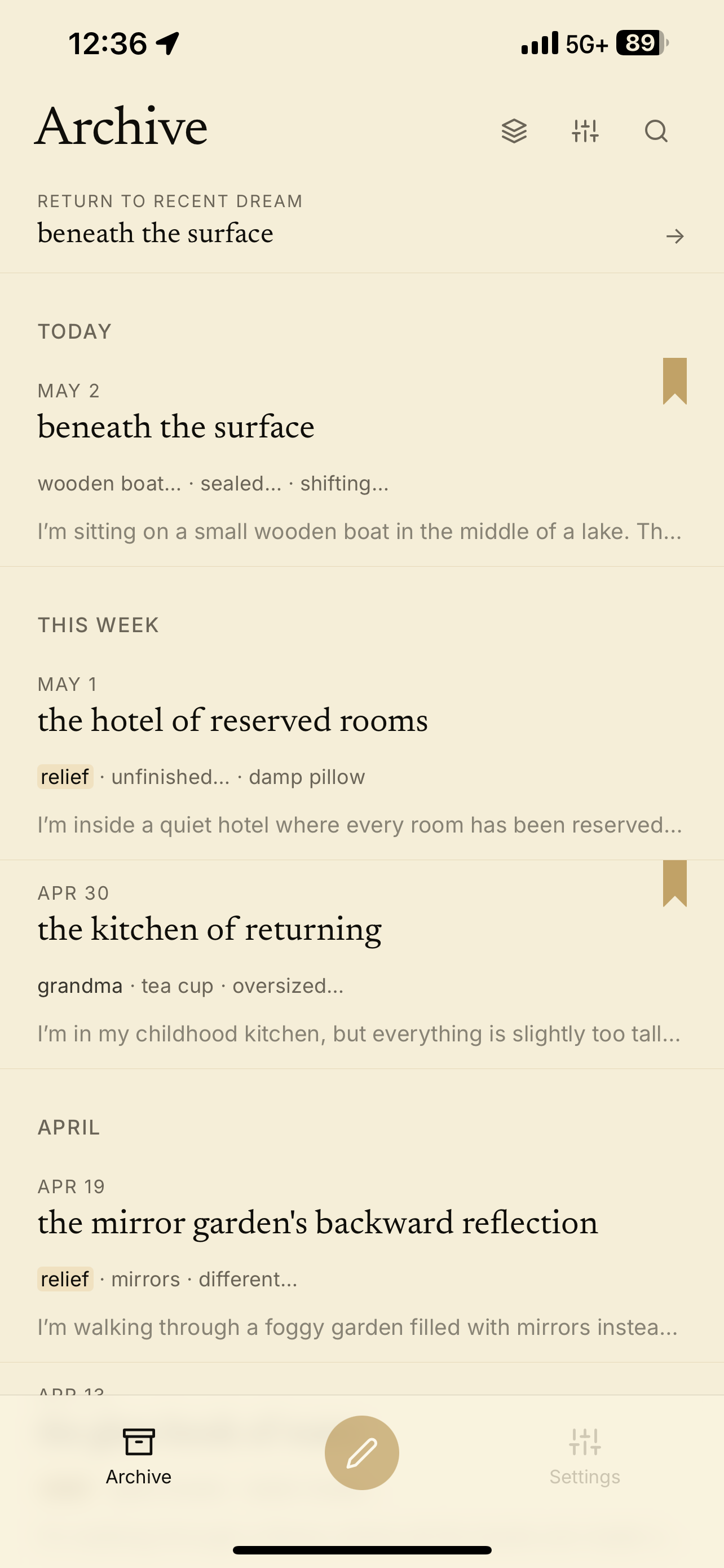 Parchment theme showing the Velum archive screen